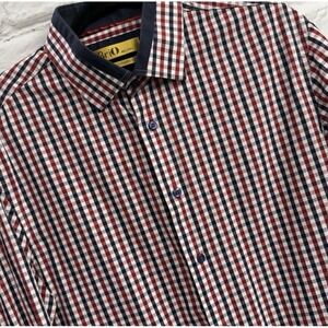 BriO Milano Red & Navy Blue Plaid Button Up Mens Dress Shirt Size Large 16.5/17‎